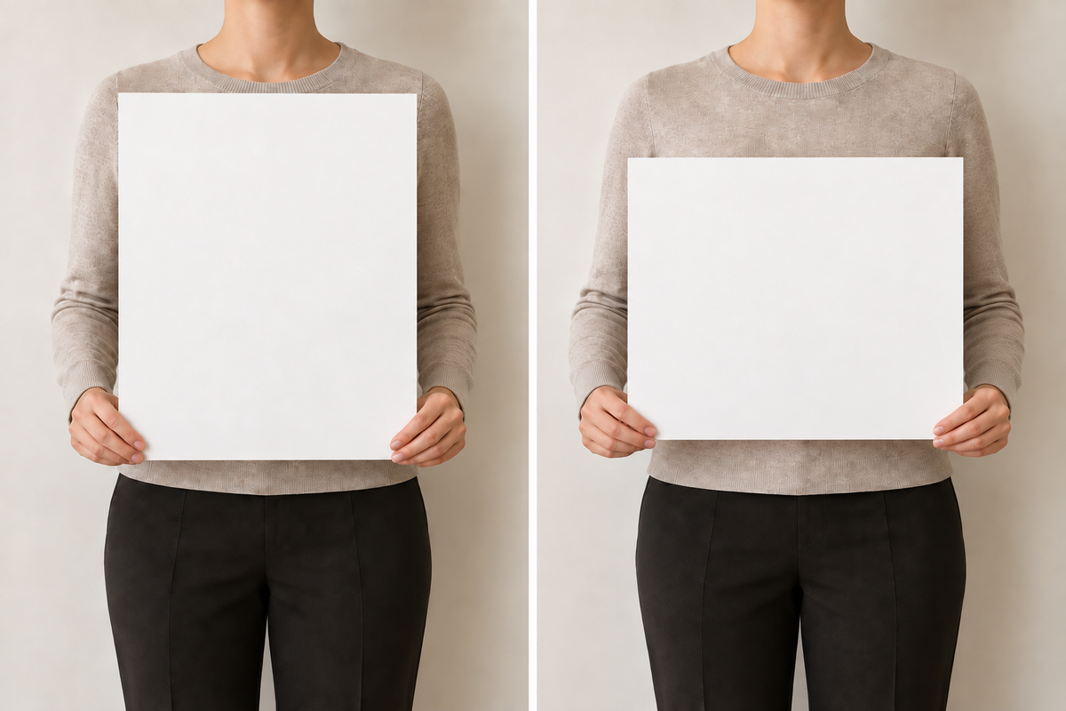 Hand-held paper size illustration: 16 by 20 inches, portrait.